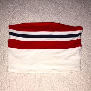 Blue, red and white tube top